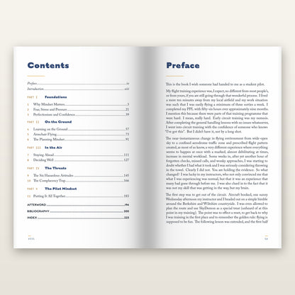 Contents page of The Pilot Mindset, eleven chapters in five parts